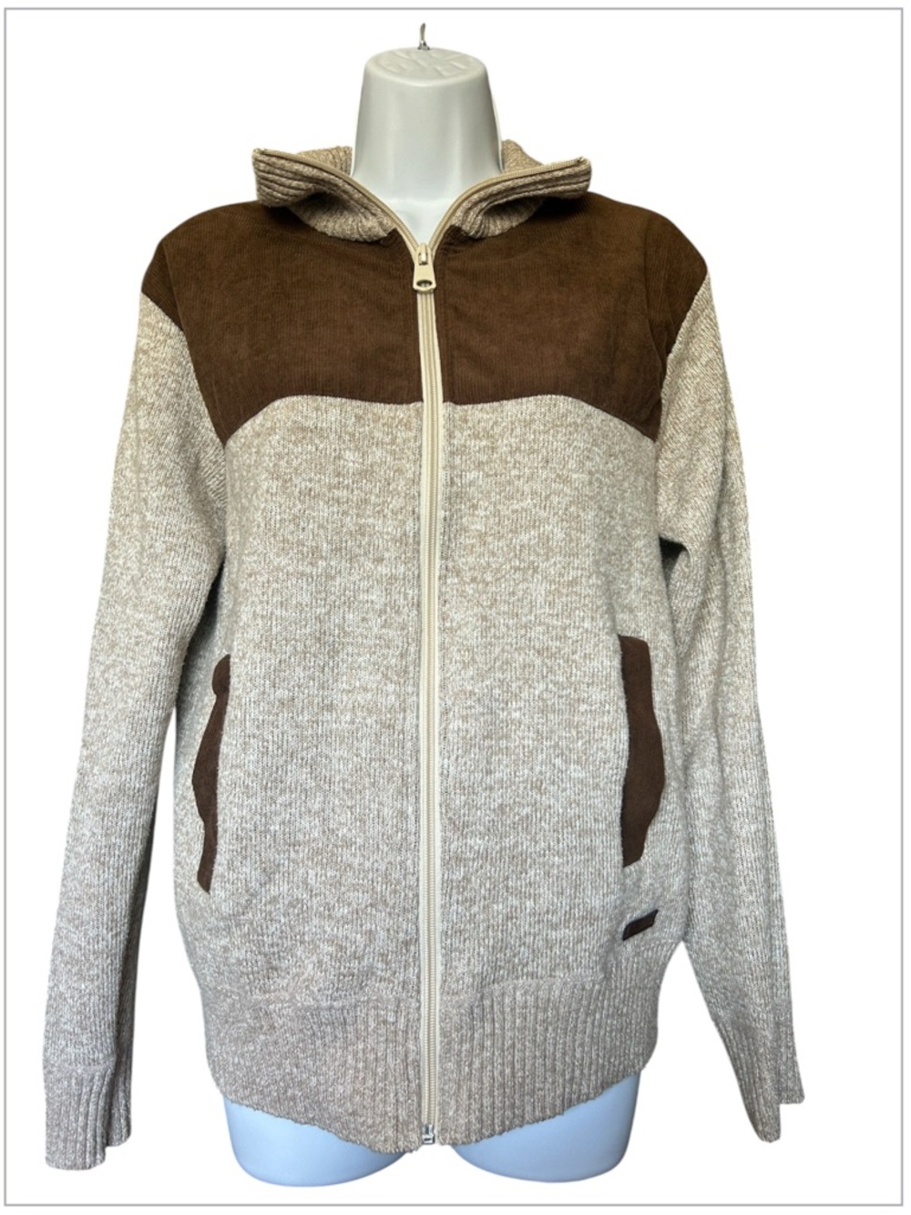 Buffalo David Bitton Sweater Jacket Full Zip Fleece Lined Brown Beige Size Small